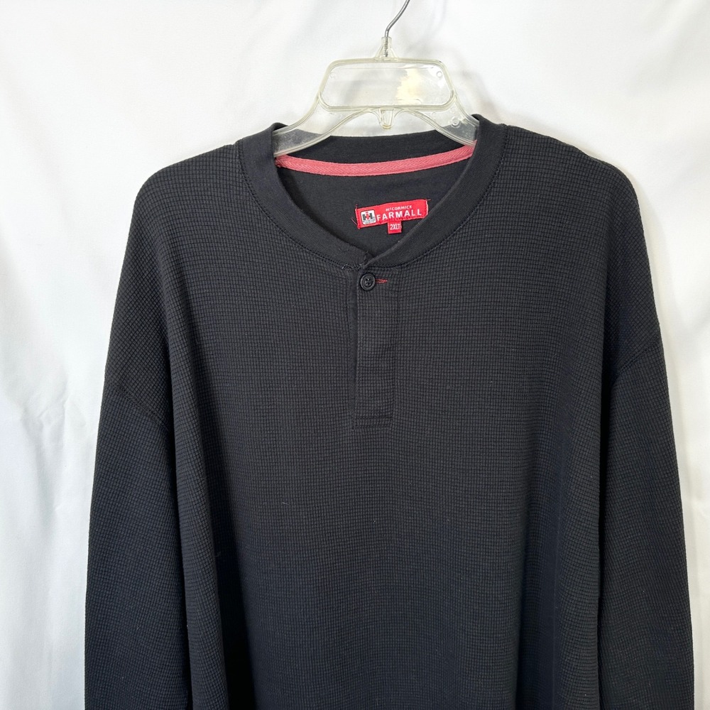 McCormick Farmall Mens 2XLT Henley Black Waffle Knit Thermal Shirt 1062 - Picture 6 of 9
